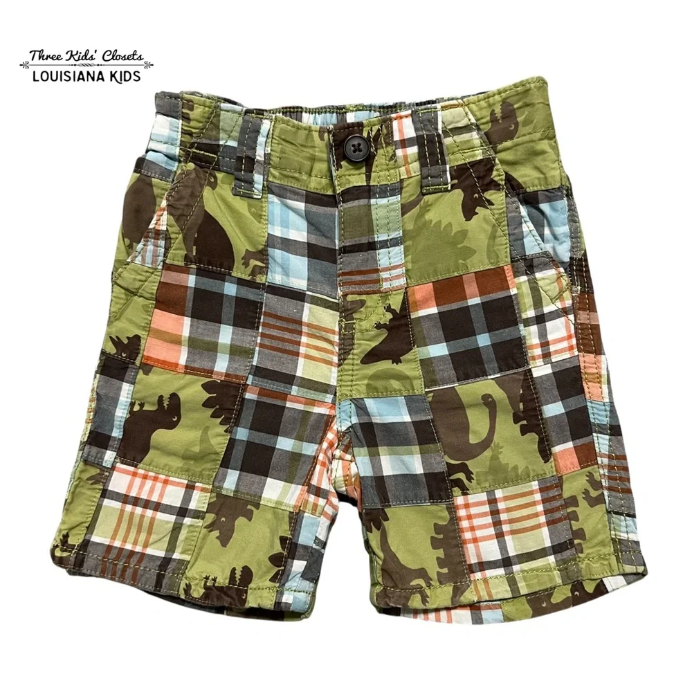 Gymboree 12-18M Madras Plaid Dinosaur Shorts